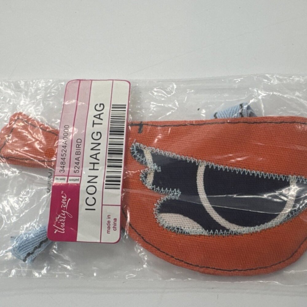 Thirty One 31 Luggage Icon Hang Tag Bird Orange Blue Embroidered Canvas 524A NEW